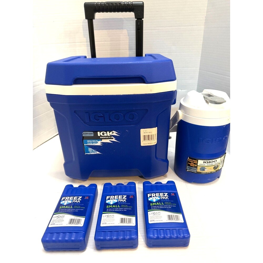 Igloo 16 QT Laguna Ice Chest Cooler with Wheels, Blue / COMBO SET